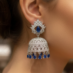 RK  Luxury Silver & Crystal Jhumka Earrings