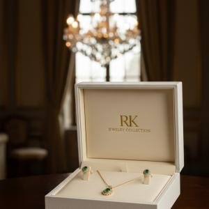 Neckless, Ring & Earrings with Green Stone