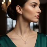 Neckless With Ear rings & Ring Red Stone