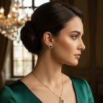 Neckless, Ring & Earrings with Green Stone