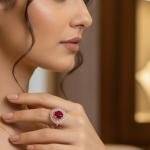 Neckless With Ear rings & Ring Red Stone