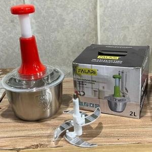 Push Chopper 2L Stainless Steel Body Vegetable, Fruit & Meat Cutter Heavy Duty 2 Liter Manual Kitchen Food Chopper with Steel Blades